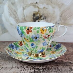 Floral Chintz Teacup and Saucer - English Bone China